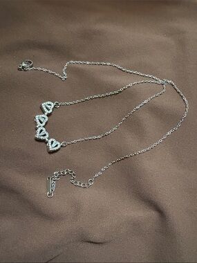 4 Leaf clover heart necklace Dainty Silver 4 Heart Necklace Sparkling Crystals
